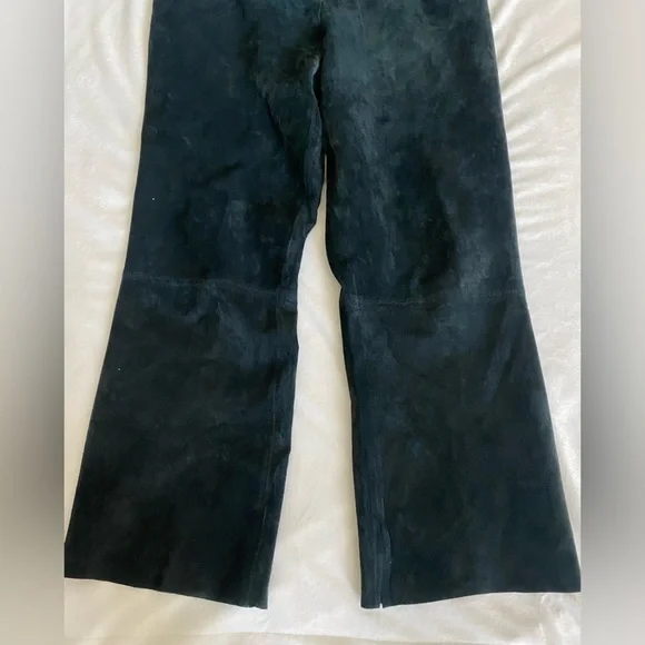 Women Black wide leg suede pants, Handmade sz 8-10, relaxed fit, front pockets - Picture 3 of 9